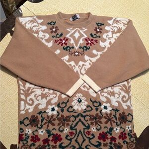 Vintage Tan Floral Patterned Sweater